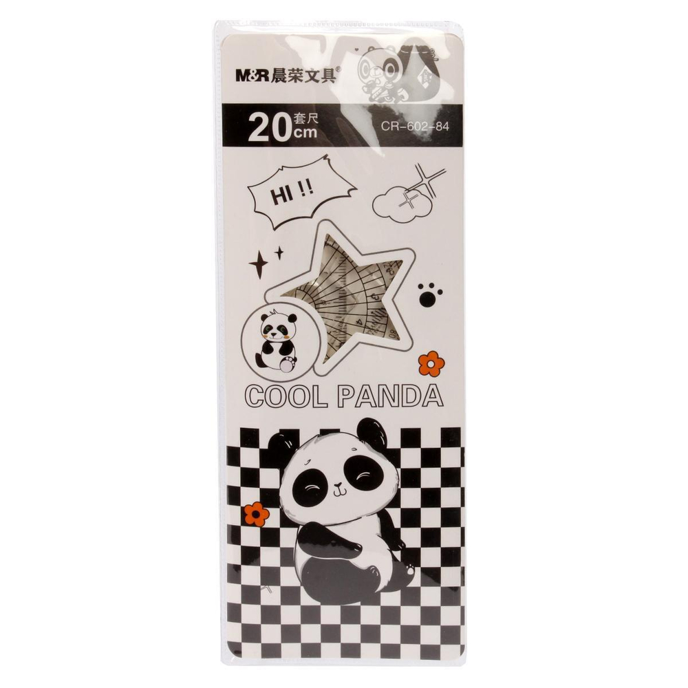 Набор линеек "Панда" 20см, пластик, 4 предмета, ПВХ пенал, 3 вида микс, С-40148