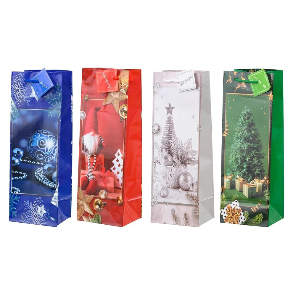 Подарочный пакет Basir, серия "Зима", глянцевый, цветной с рисунком ассорти, размер 12*36*10 см