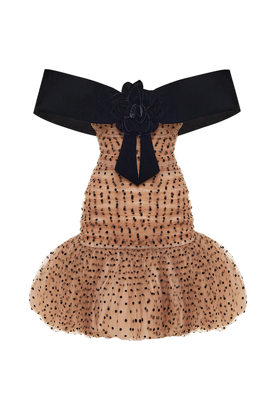 Платье мини в горошек из фатина и бархата