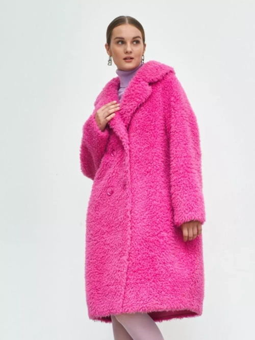 Шуба из овечьей шерсти, фуксия, SilverFox