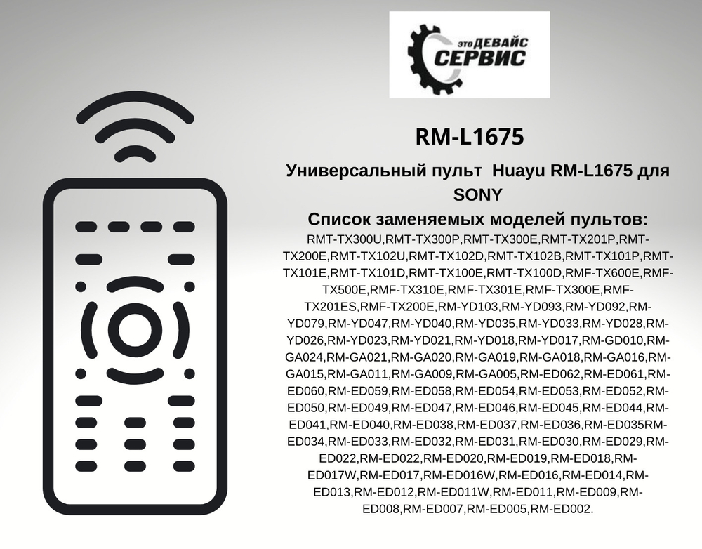 Универсальный пульт RM-L1675 для SONY (корпус пульта RMF-TX500E)