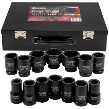 Набор головок ударных глубоких 1''14пр. (12гр.) (22,24,27,30,32,33,34,36,38,41,46,50,55,60мм) FORCEKRAFT FK-8152-9MPB