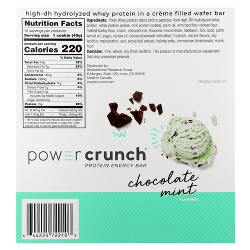 BNRG, Power Crunch, протеиновые энергетические батончики, шоколад и мята, 12 батончиков по 40 г (1,4 унции)