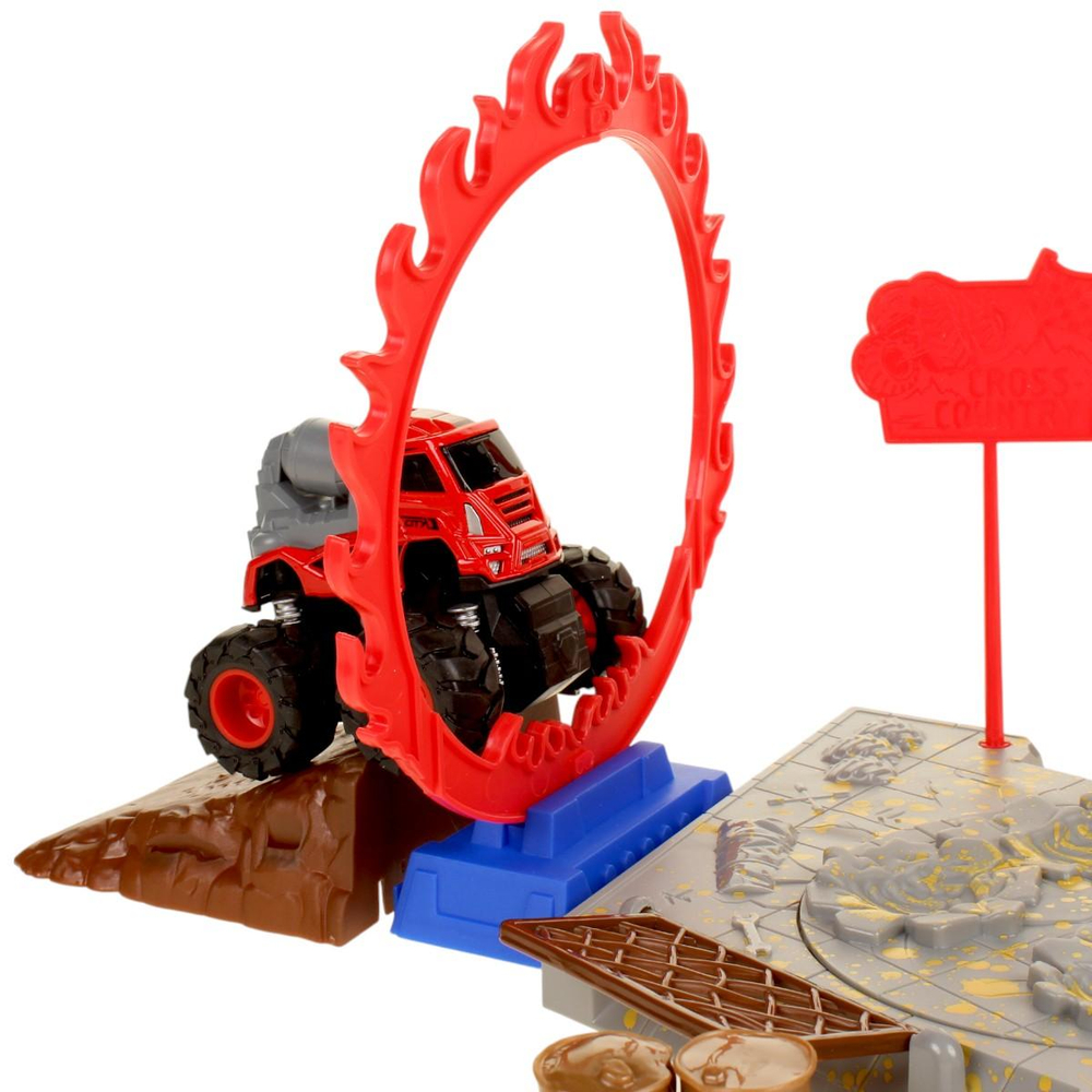 Набор вращающаяся катапульта, грузовик–бигфут миксер, 4 ведущих колеса, 9 см, 26 аксессуаров, красн