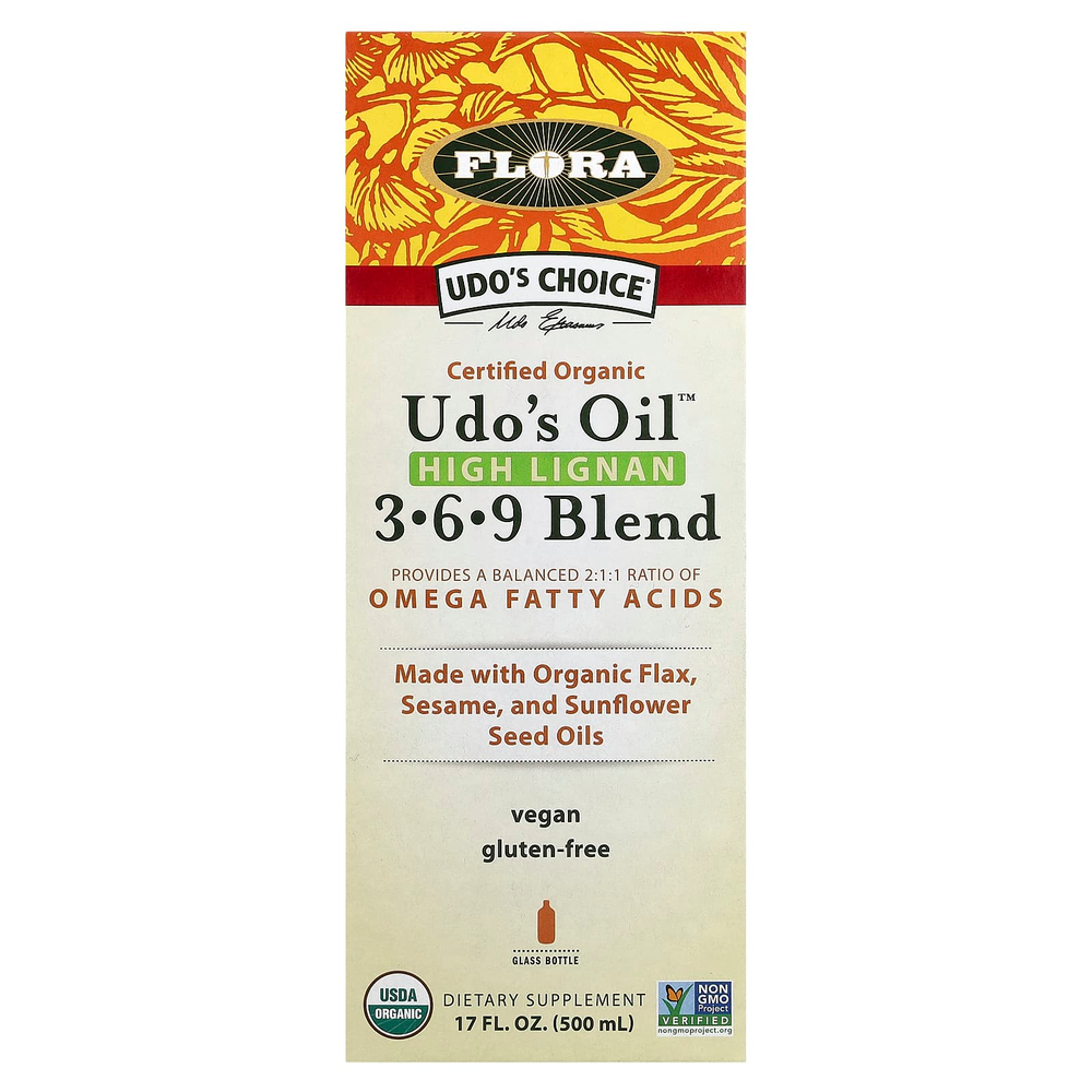 Flora, Udo's Choice, сертифицированная органическая смесь Udo's Oil с высоким содержанием лигнана 3, 6, 9, 500 мл (17 жидк. унций)