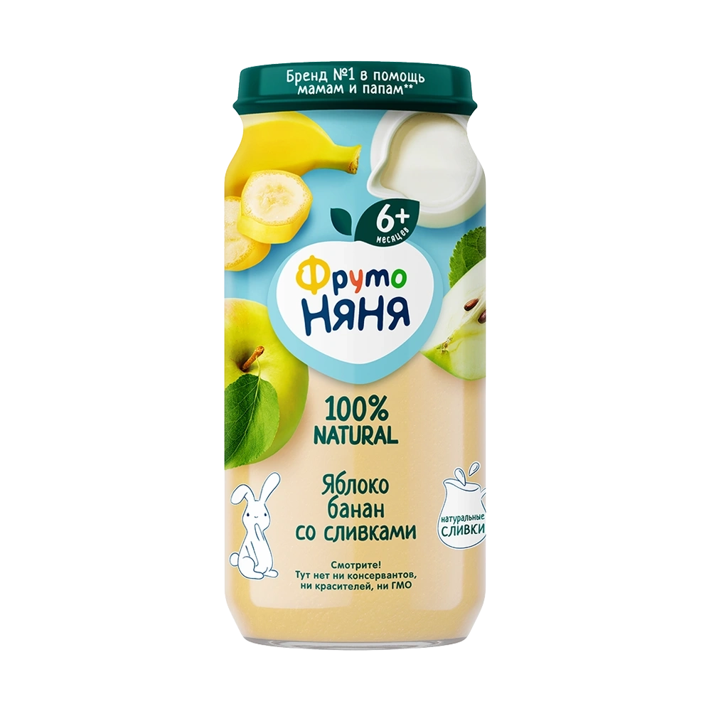 Фрутоняня пюре из яблок и бананов со сливками 250г с 6 месяцев