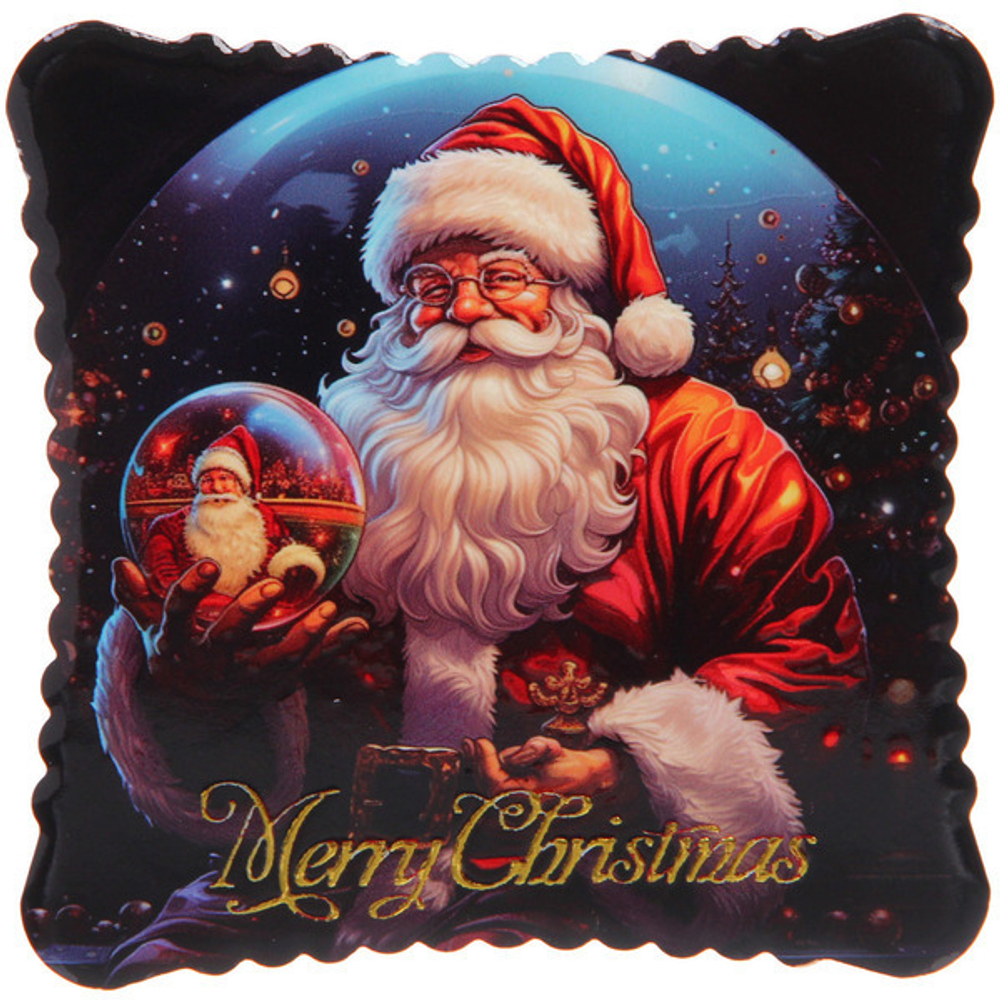 Подставка под кружку керамическая 10,5*10,5см «Дед Мороз и волшебный шар»