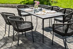 "Малага" обеденная группа на 6 персон со стульями "Марсель", каркас темно-серый, роуп темно-серый