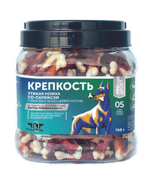 Лакомство для собак "Грин Кьюзин" GREEN QZIN КРЕПКОСТЬ (Кальцевая косточка с уткой) 750гр