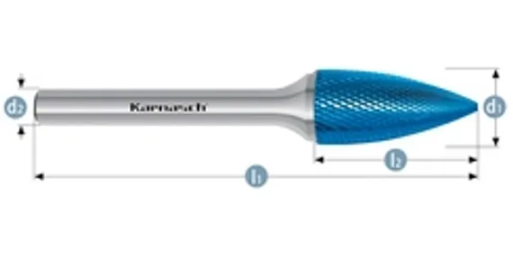 Борфреза твердосплавная Karnasch форма E, 6х10х6х50 мм, насечка HP-3 PRO, покрытие Green-Tec, арт. 11.6094-010