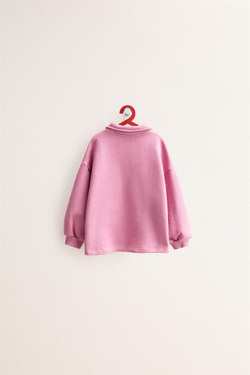 ZARA TIMELESS - ОДНОТОННАЯ ТОЛСТОВКА С ВОРОТНИКОМ ПОЛО, РОЗОВЫЙ