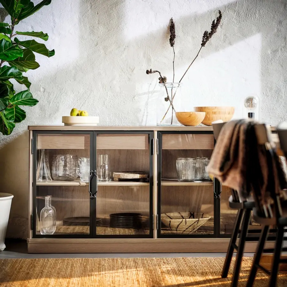 Шкаф для хранения  - LANESUND IKEA/ ЛАНЕСУНД ИКЕА, 161x47x81 см, коричневый/прозрачный