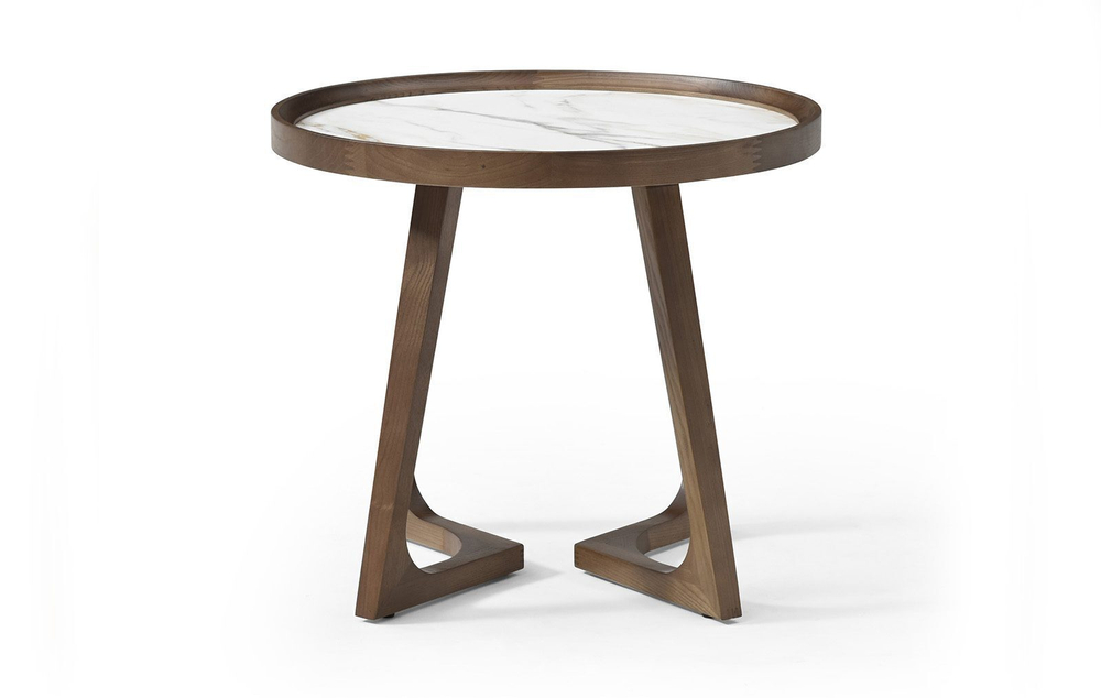 Стол журнальный CT3059 (D60) белая керамика (LIUJINBAI)/орех