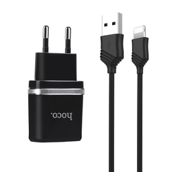 Адаптер питания Hoco C12 Smart dual USB charger set + Cable lightning (2USB: 5V max 2.4A) Черный