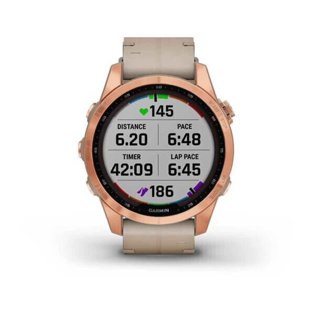 Умные часы Garmin Fenix 7S Sapphire Solar титановый цвета розовое золото с песчаным кожаным ремешком 42 мм