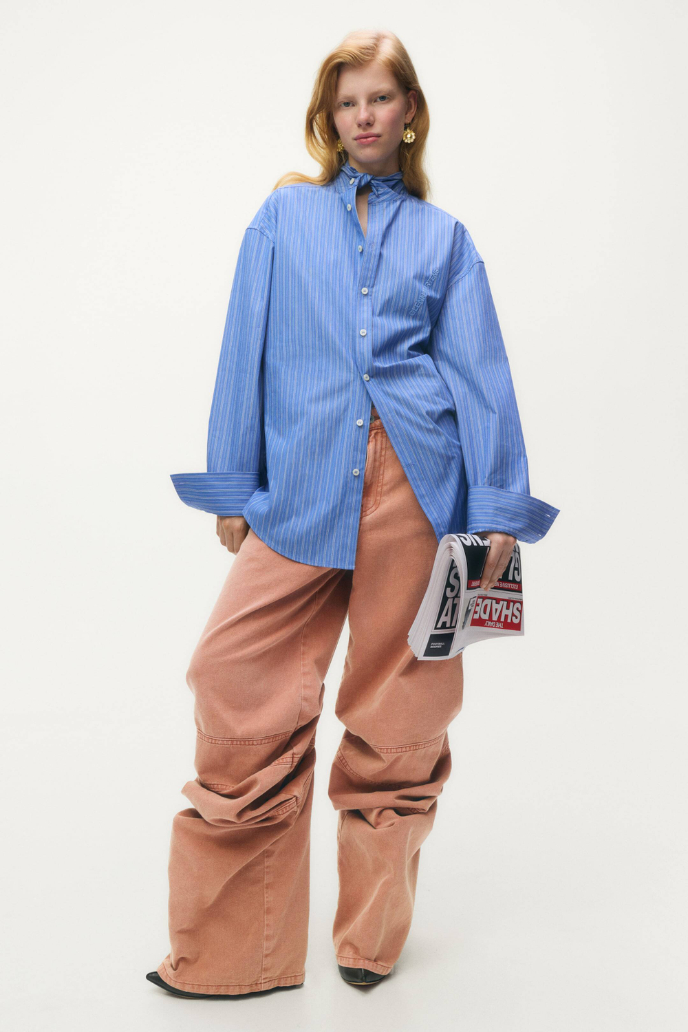 H&M - Glenn Martens Брюки oversize из выцветшего хлопкового твила, розовый