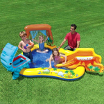 Игровой центр-бассейн 249х191х109 см, 216 л, Динозавр, горка, распылитель, мячики, от 2 лет, Intex, 57444NP