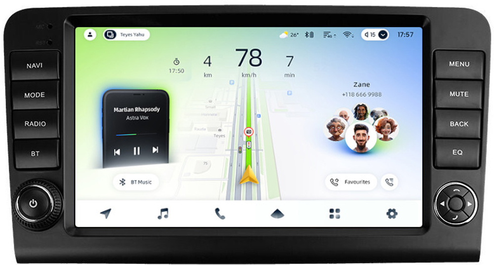 Магнитола для Mercedes-Benz GL X164, ML W164 2005-2012 (рамка с крутилками и кнопками) - Teyes CC4L монитор 9" IPS на Android 14, Snapdragon 662, CarPlay, 4G SIM-слот