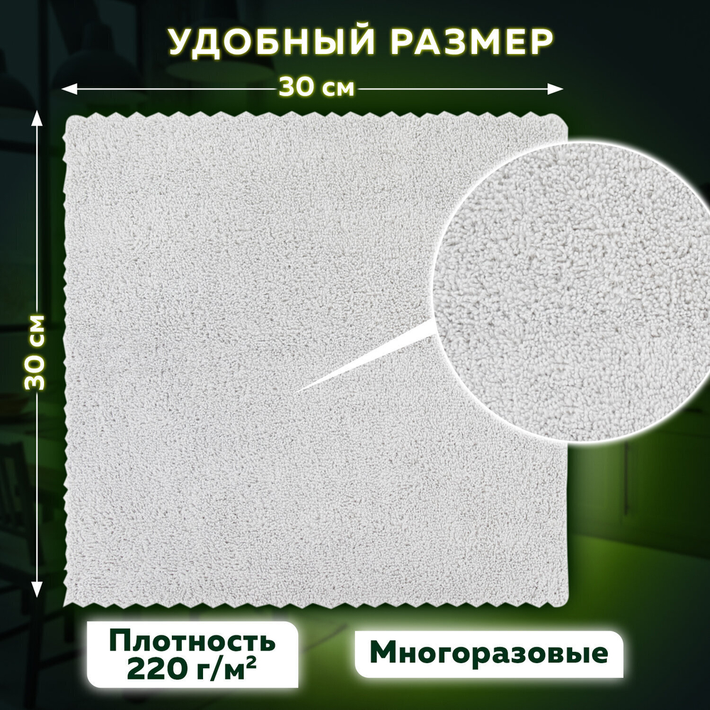Салфетки из МИКРОФИБРЫ 30х30 см комплект 3 шт. ULTRASONIC GREY COLOUR 220 г/м2 LAIMA HOME (8 штук в упаковке)