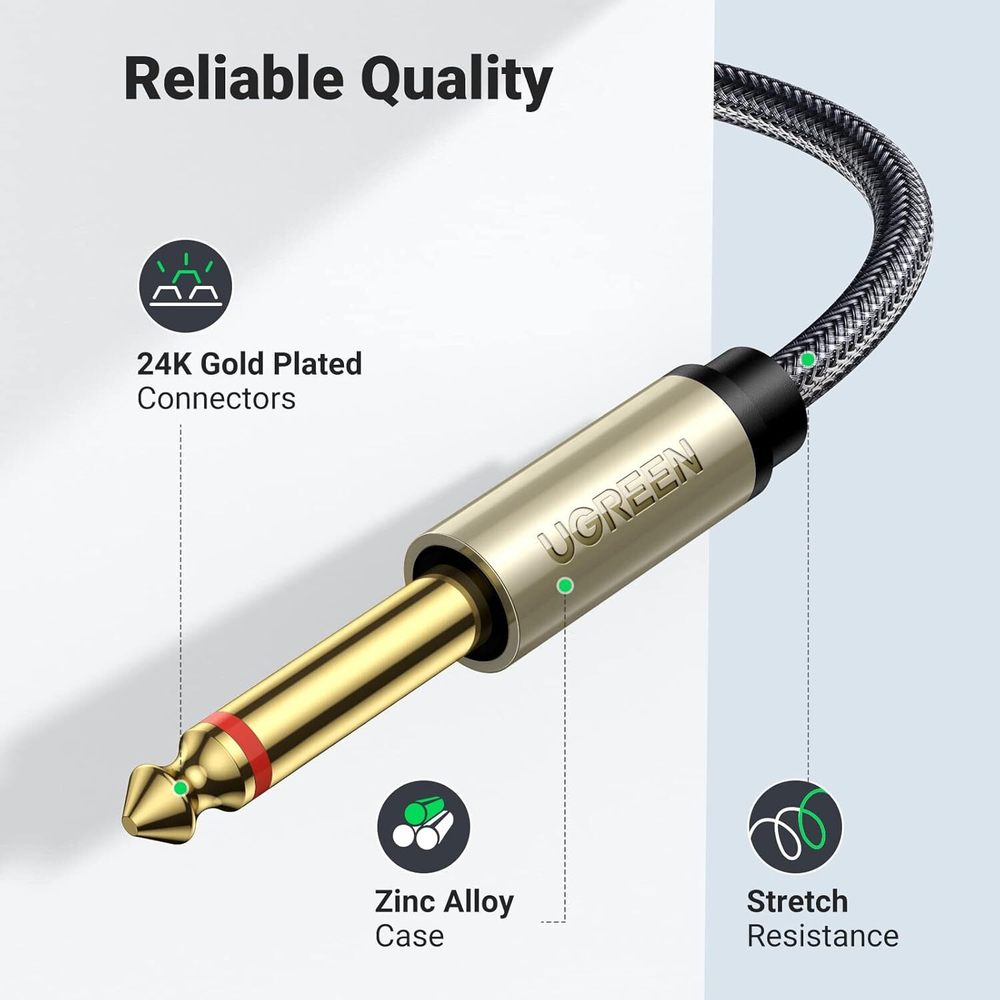 Кабель Audio 3.5mm - 2*Audio 6.3mm, 1m UGREEN 10613