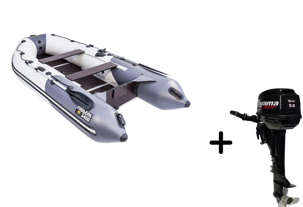 Ривьера 3400 СК Компакт серый-графит + Toyama T 9.8 BMS (комплект лодка + мотор)