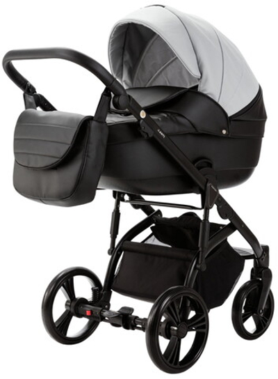 Детская коляска Adamex Lanti Deluxe 3 в 1 LN-SD107 (СВ.СЕР.КОЖА + ЧЕРН. КОЖА)