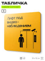 Табличка Видеонаблюдение в лифте, на дверь и стену, информационная и навигационная, серия CONCEPT, 18х18 см, пластиковая, Айдентика Технолоджи