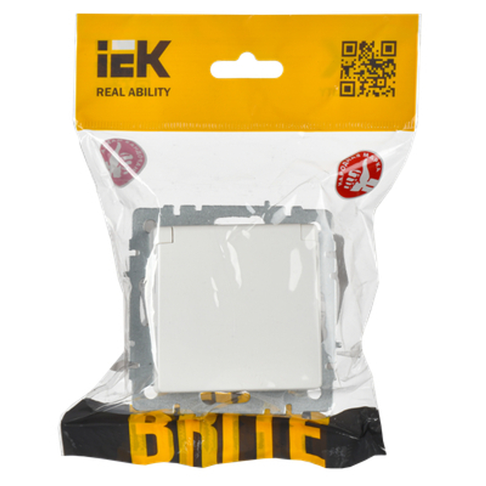 BRITE Розетка 1-местная с заземлением с защитными шторками и крышкой 16А IP44 РСбш10-3-44-БрБ белый IEK