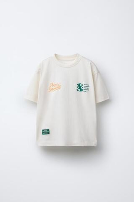 ZARA ФУТБОЛКА С НАДПИСЬЮ, ЭКРЮ