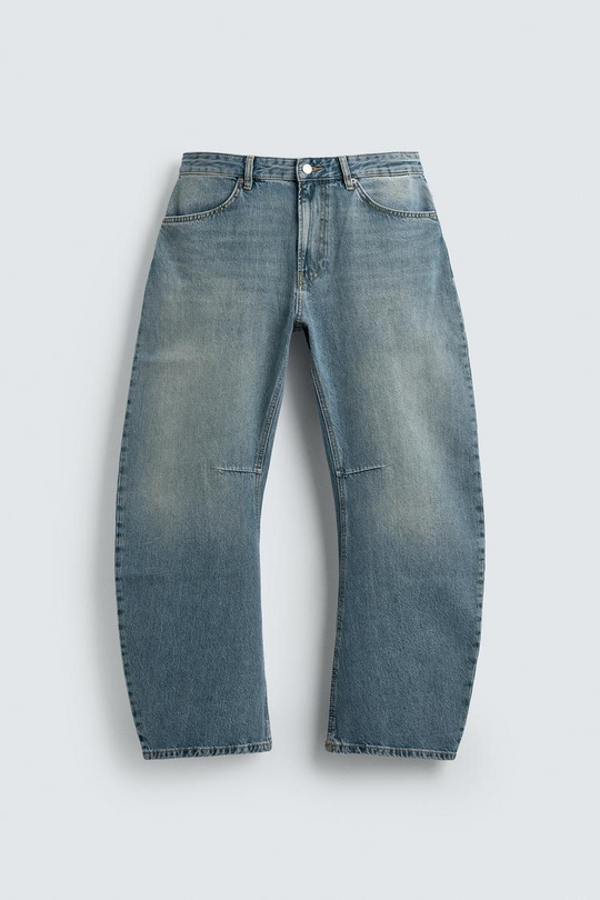 ZARA ДЖИНСЫ RELAXED BARREL FIT, ЗЕЛЕНОВАТО-СИНИЙ
