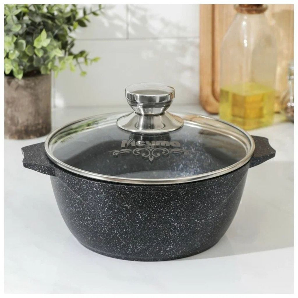 Кастрюля алюм, антиприг, 2 л, с крыш, крыш стекло, кругл, Мечта, Гранит star, 42803