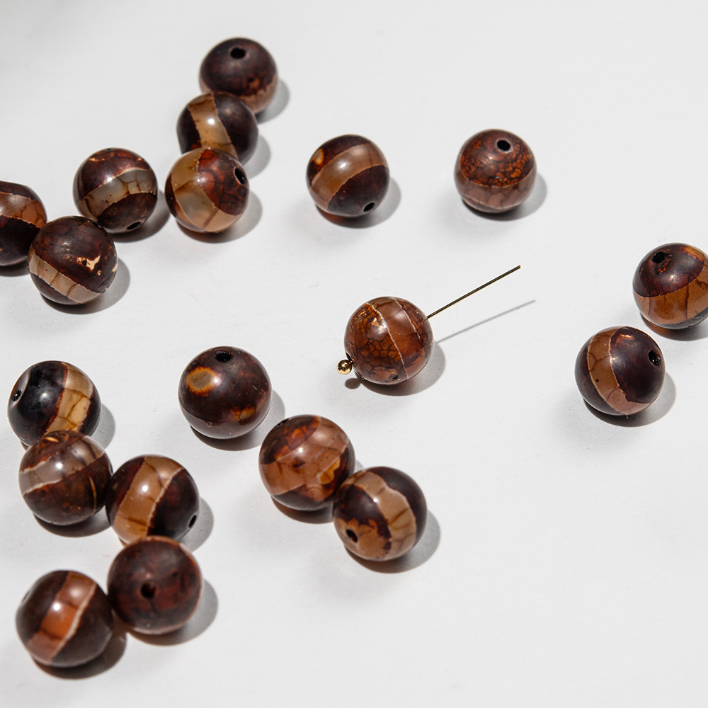Бусина Дзи "Полосы" из агата, 10мм, коричневый