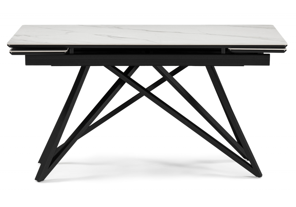 Керамический стол Woodville Вилсон 140(200)х80 белый мрамор snow white, черный, ножки черные