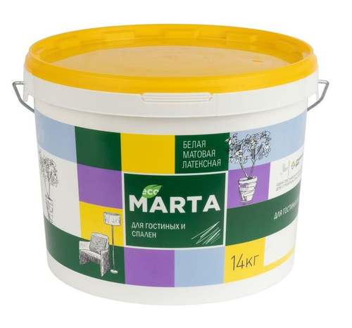 Краска для гостиных и спален MARTA Eco белая база А 14 кг