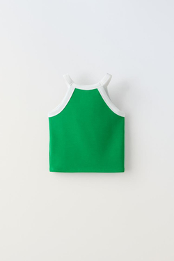 ZARA КОМБИНИРОВАННЫЙ ТОП, ЗЕЛЕНЫЙ