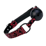 Чёрный кляп-шар с ремешками из материала с 3D эффектом ToyFa Theatre 708031