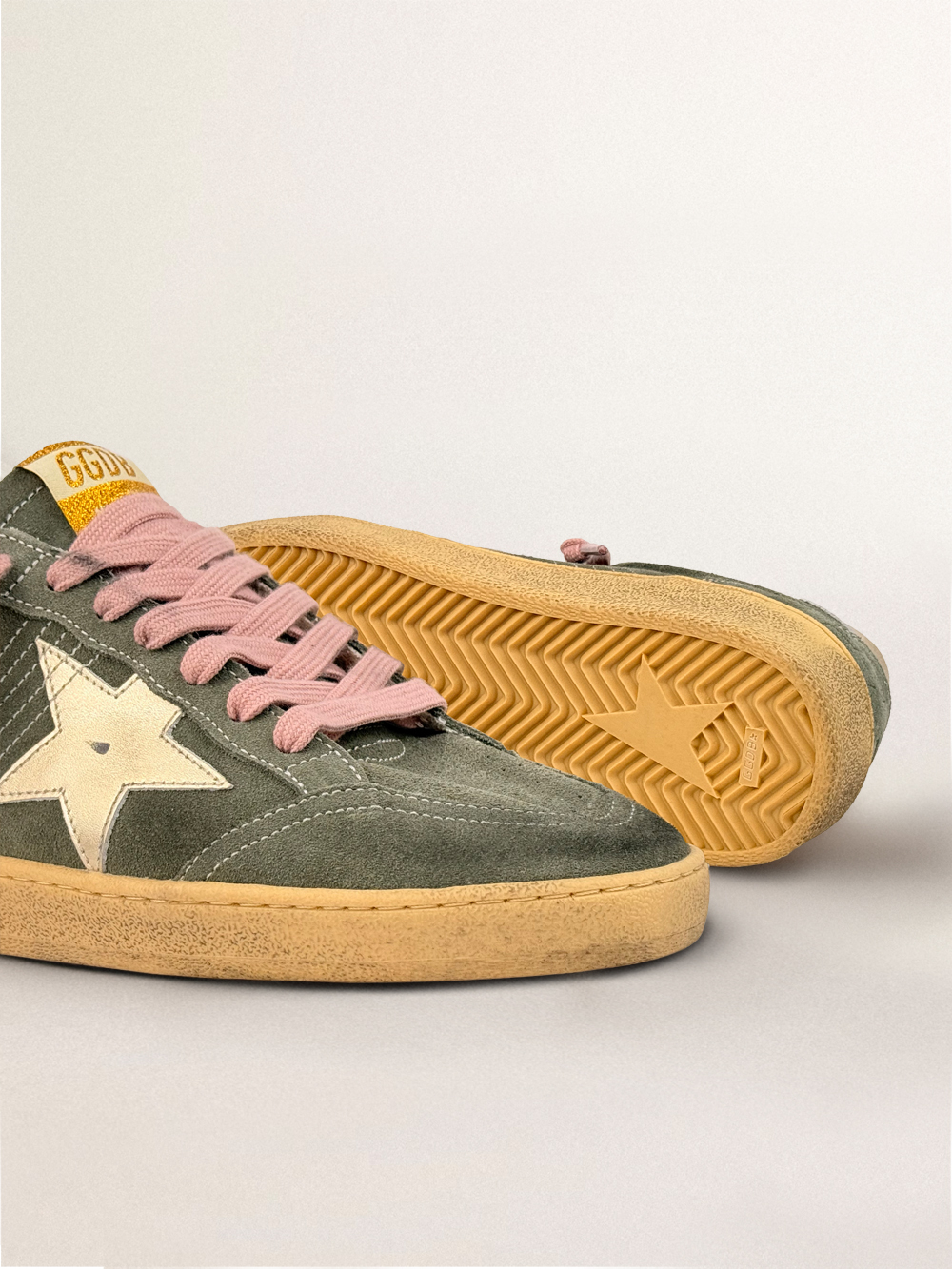 Ball Star green suede with gold leather star and heel tab