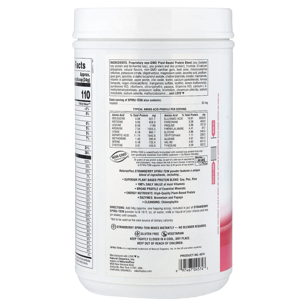 NaturesPlus, Spiru-Tein®, протеиновый порошок, со вкусом клубники, 1088 г (2,4 фунта)