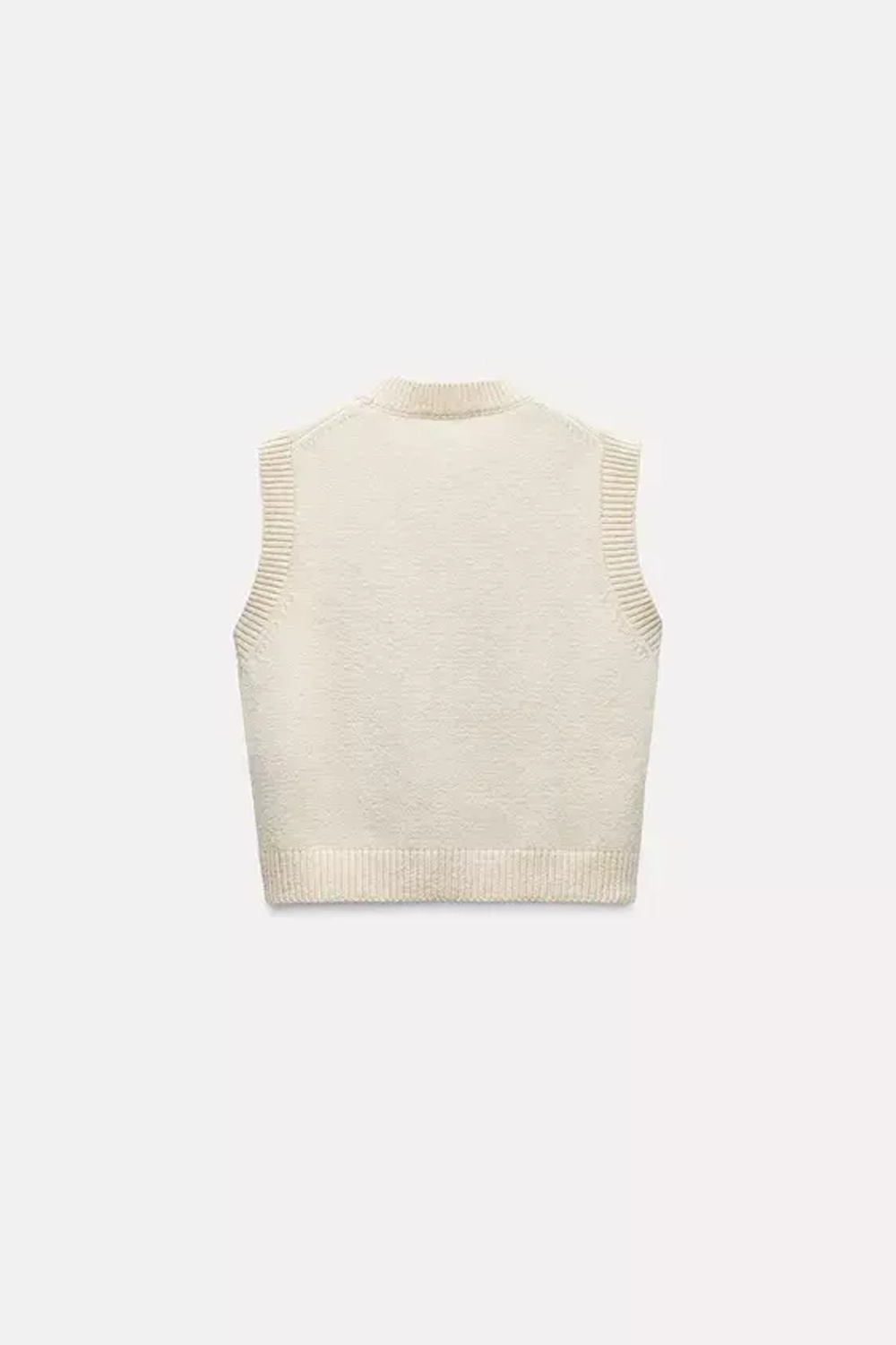 ZARA ОДНОТОННЫЙ ТРИКОТАЖНЫЙ ЖИЛЕТ, ЭКРЮ
