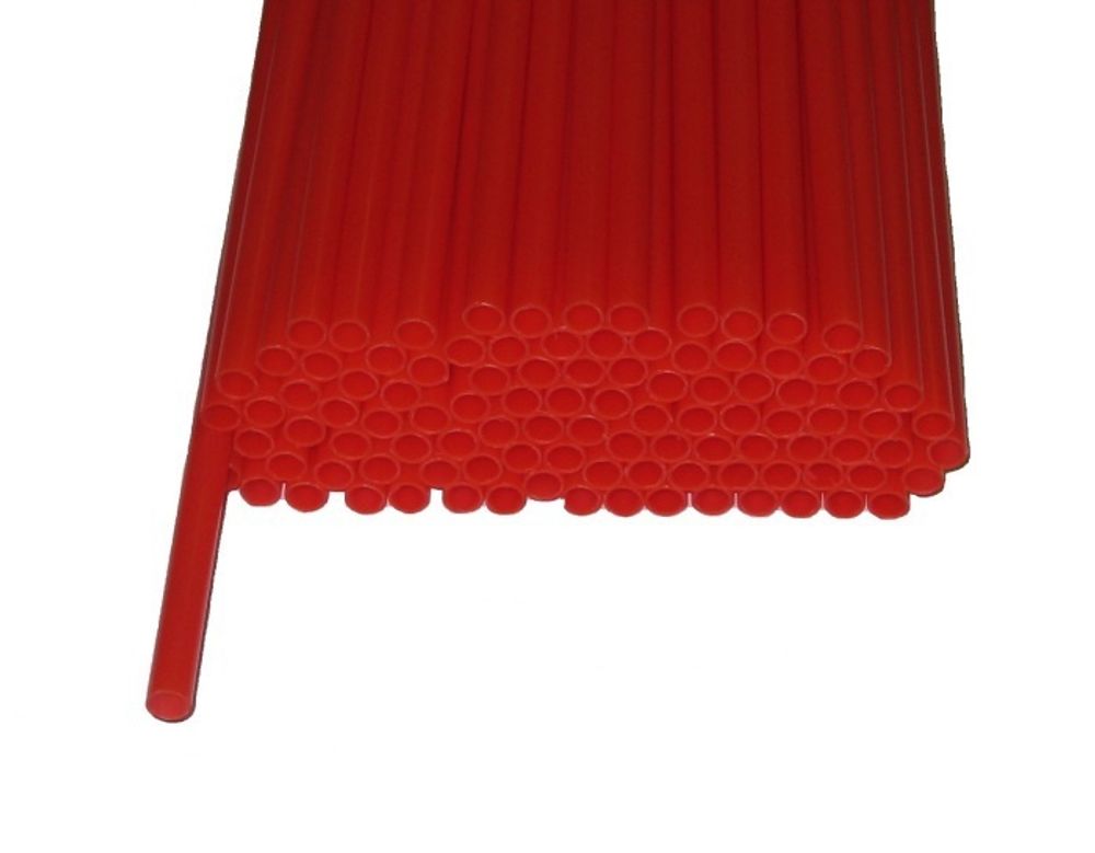 Трубочки полимерные для шаров, флагштоков и сахарной ваты, Красные, диаметр 5 мм, длина 370 мм, 100 шт.