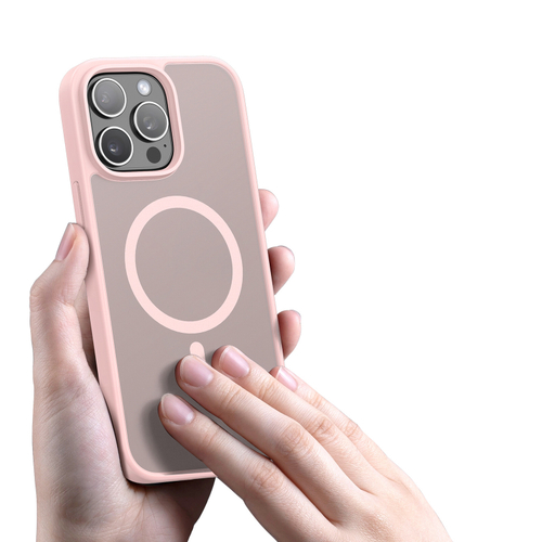 Прозрачный матовый чехол с рамками розового цвета (Light Pink) и с MagSafe от Dux Ducis для iPhone 15 Pro, серия Yind Series Case