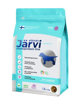 Jarvi сухой монопротеиновый полнорационный корм для щенков средних и крупных пород, Индейка, 1,5кг.