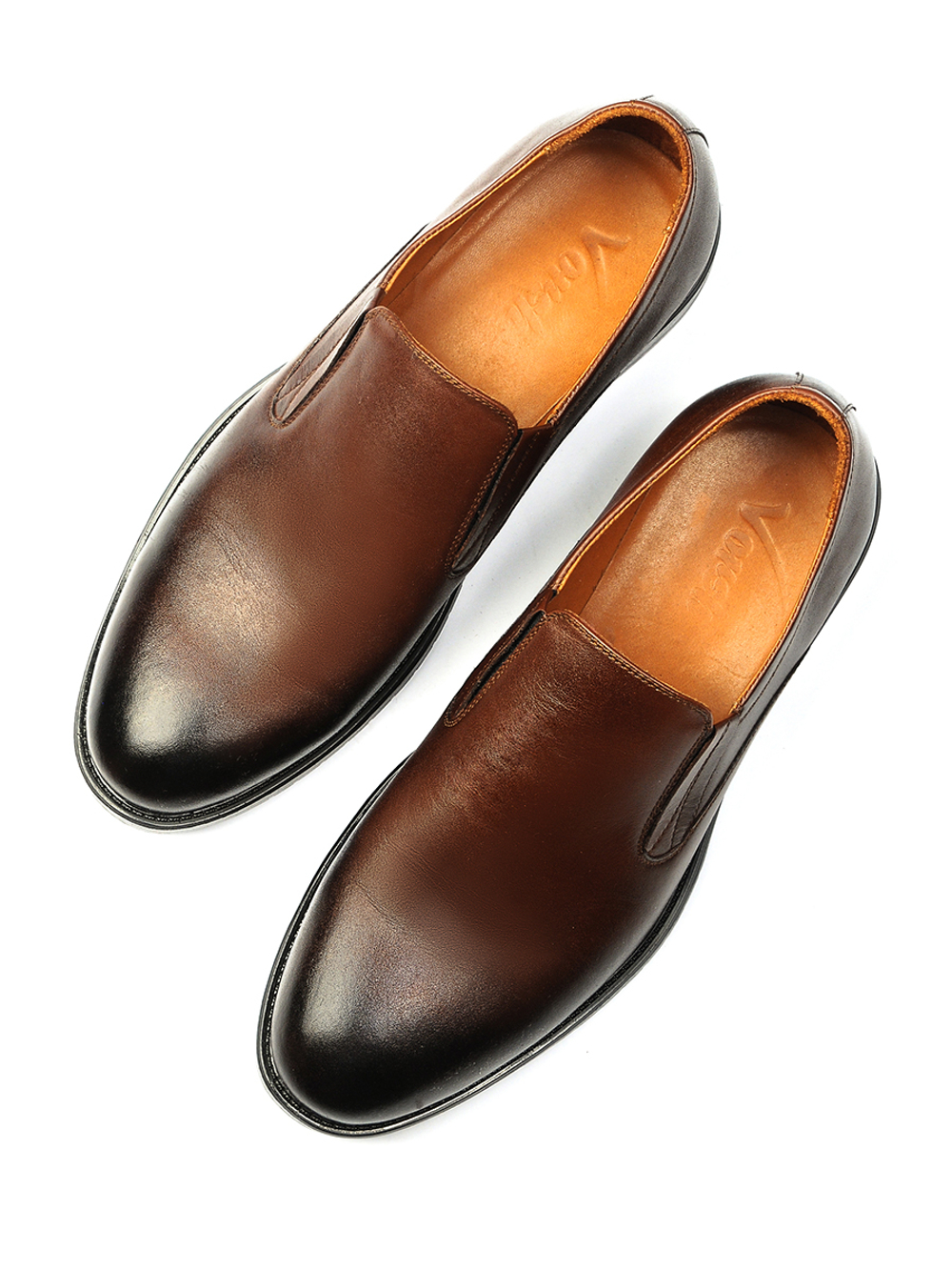 Мужские уставные кожаные туфли без шнурков на толстой подошве, рыжие, Офицер, V5858