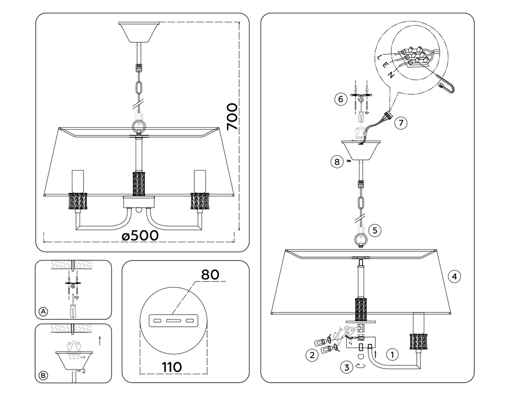 Светильник подвесной LH71211/5 CGD золото E14/5 max 40W D500*700