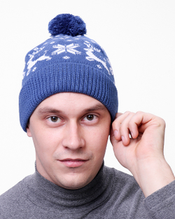 Мужская шапка PRIVAL с отворотом Скандинавия-7 Синий