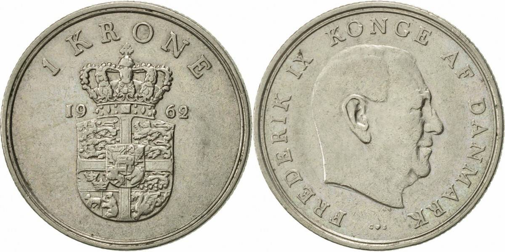 Дания 1 крона, 1960-1972 Король Фредерик IX XF