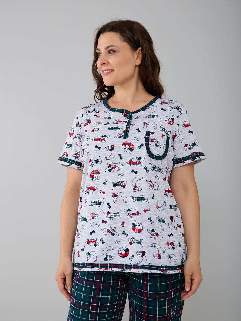 Пижама с брюками КБ-161/собачки-зелклетка