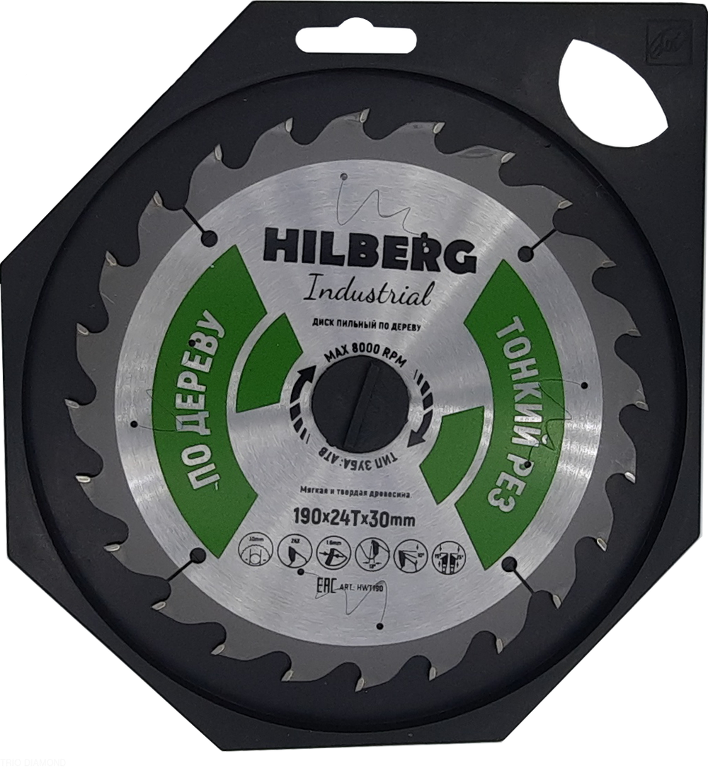 Диск пильный Hilberg Industrial Дерево тонкий рез 190*30*24Т HWT190