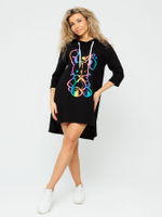 Туника коричневая с капюшоном и принтом женская с длинным рукавом большие размеры для пляжа хлопковая спортивная удлиненная нарядная летняя домашняя