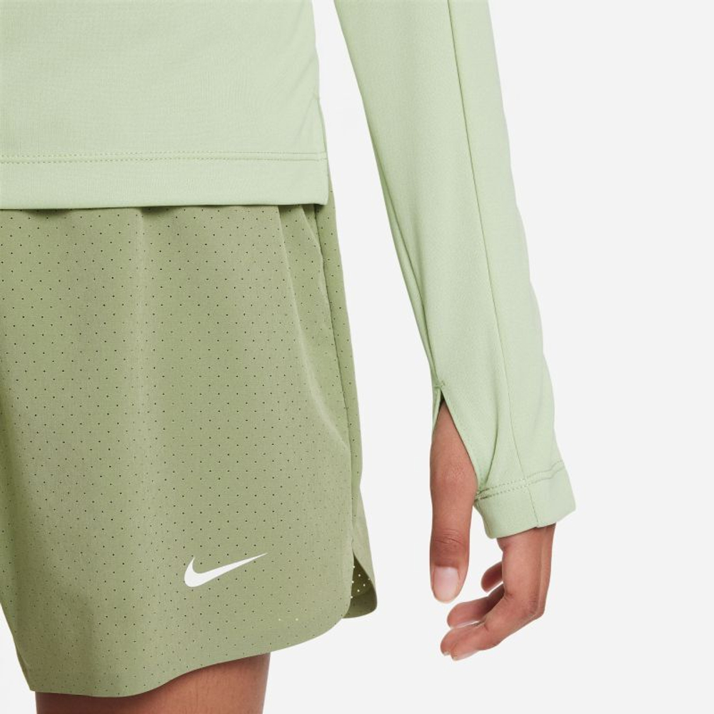 Футболка для девочки теннисная Nike Dri-Fit Long Sleeve 1/2 Zip Top- honeydew/white